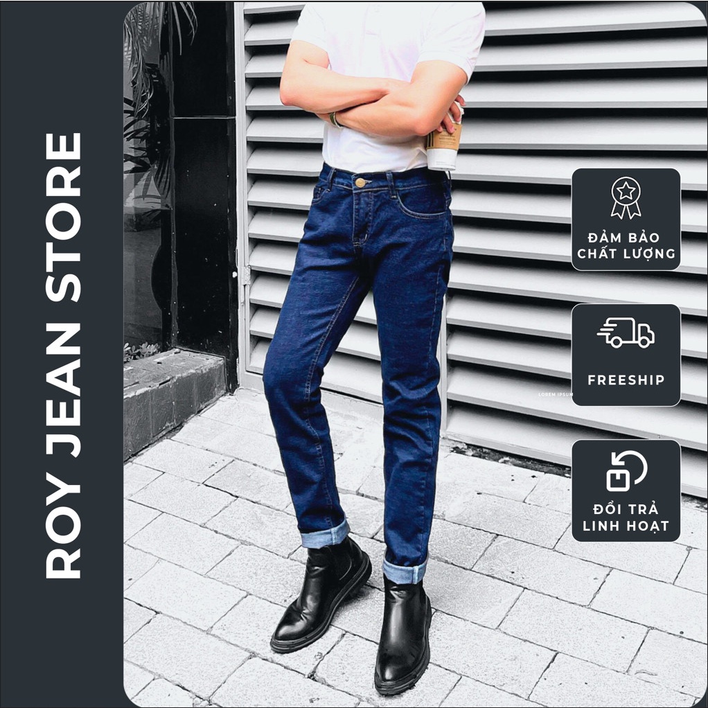 Quần jeans xanh đậm trơn dài nam basic Roy jeans co giãn không rách thời trang(44 -97kg)