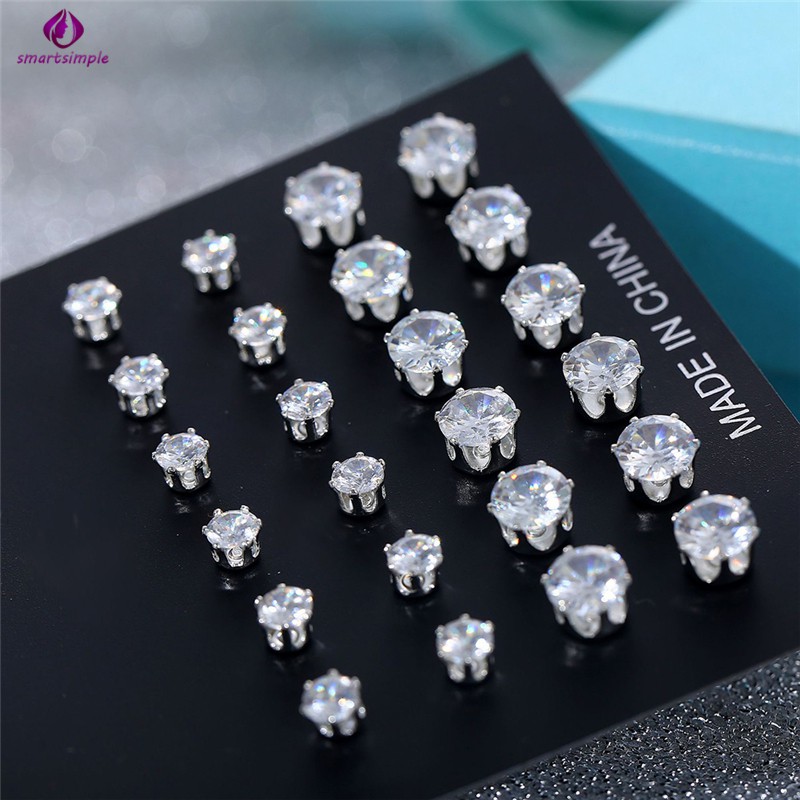 Bộ 12 Đôi Bông Tai Bằng Hợp Kim Đính Đá Đơn Giản