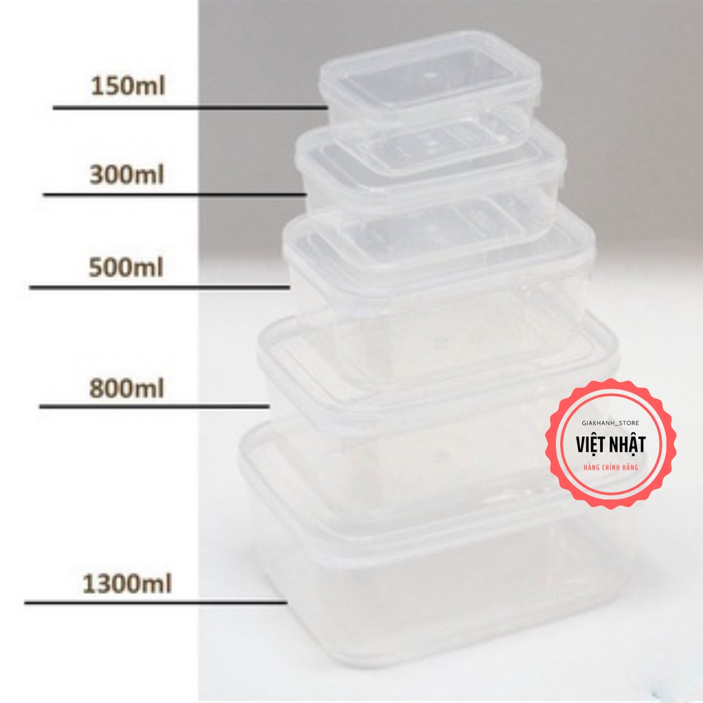 [Combo bộ 5] Hộp Đựng Thực Phẩm Việt Nhật Có Nắp Gài Tiện Dụng - Bộ 5 hộp hình chữ nhật mã số 6685