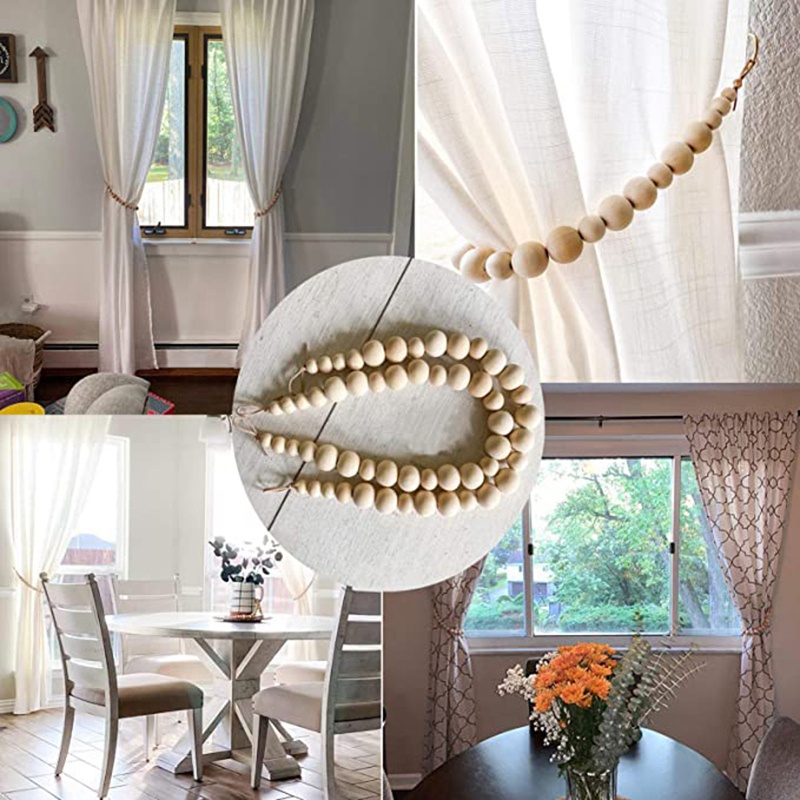 Bộ 2 Dây Cột Rèm cửa sổ Bằng Gỗ Tự Nhiên Phong Cách Boho Trang Trí Nhà Cửa / Nông Trại