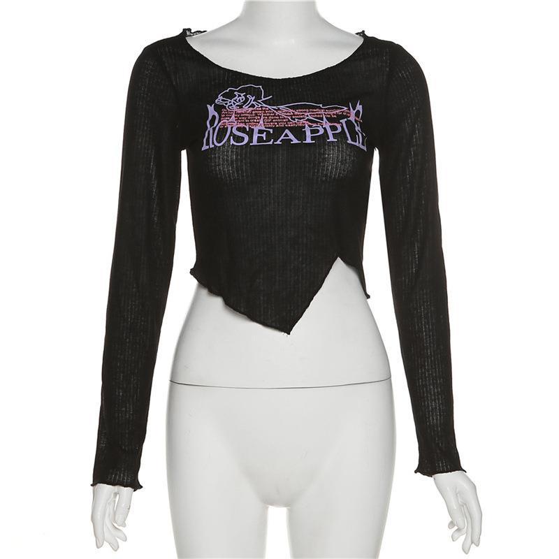 Áo Thun Tay Dài Cổ Tròn In Chữ Phong Cách Đường Phố Cá Tính Cho Nữ