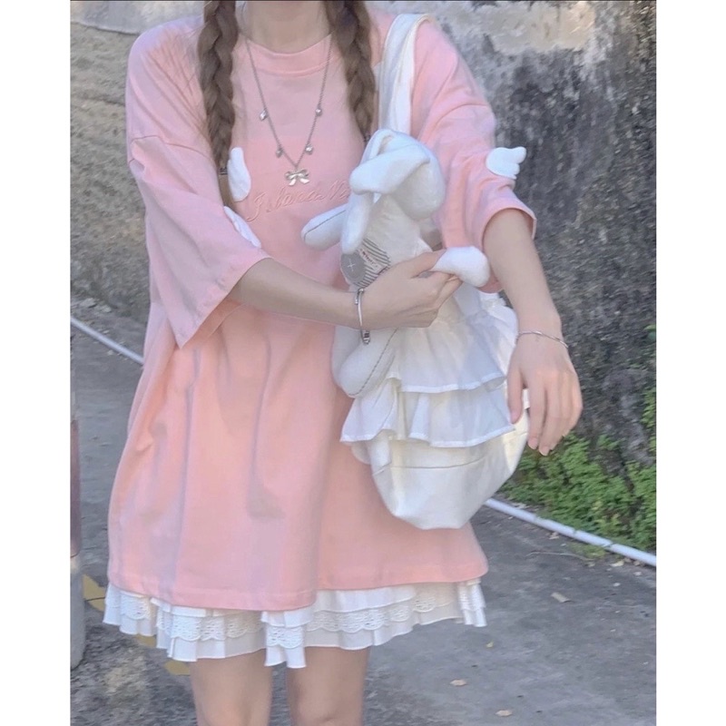 Áo Thun Hồng May Cánh Thiên Thần [FREESHIP]  Phông ngắn tay lỡ form rộng bánh bèo pastel đẹp cá tính Ulzzang