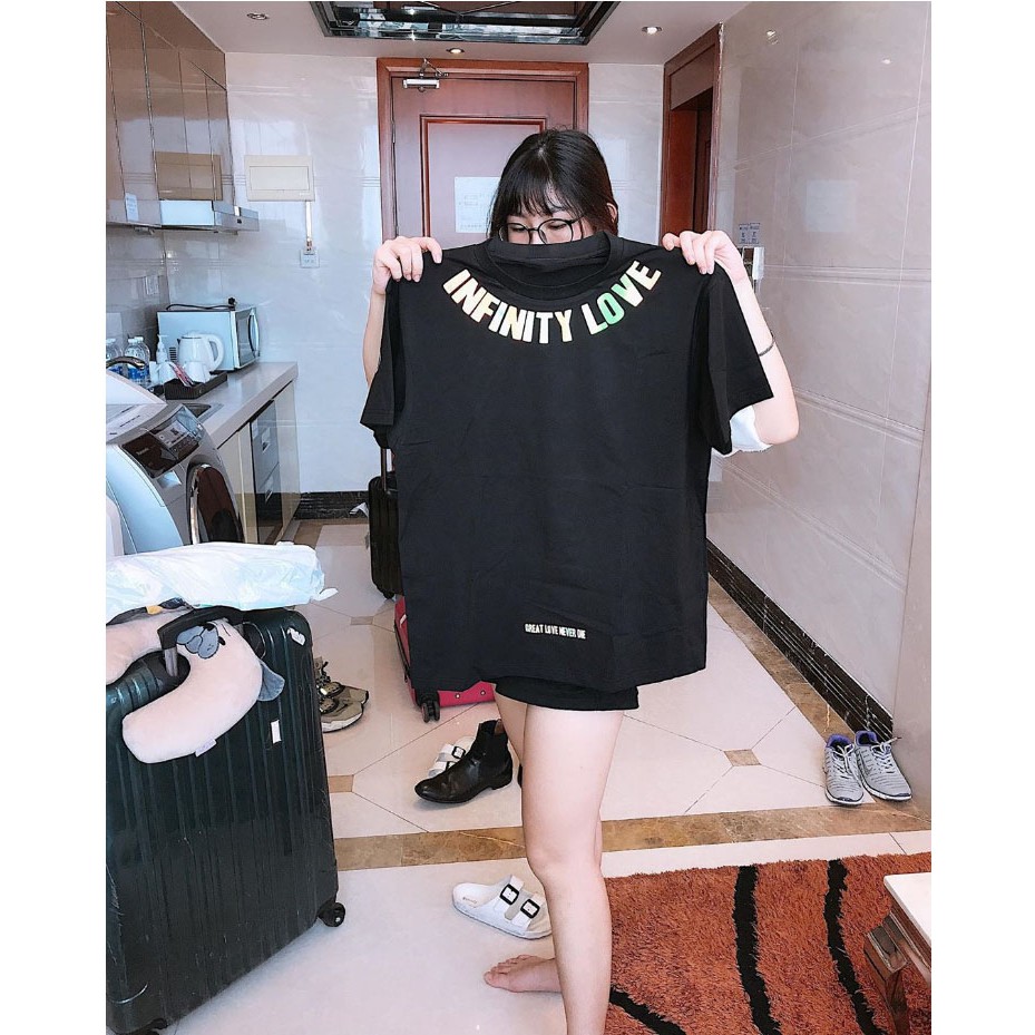 Áo thun phản quang quanh cổ tay lỡ unisex nam nữ đồ đôi INFINITY LOVE Form Rộng oversize Siêu Chất - áo phông tee basic