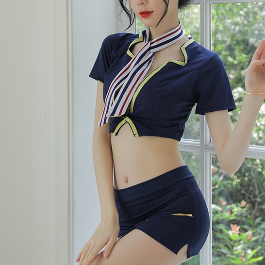 Bộ đồ ngủ cosplay nữ tiếp viên croptop TV1750 DJ gợi cảm sexy, váy ngủ bó sát đồng phục bar sàn | BigBuy360 - bigbuy360.vn