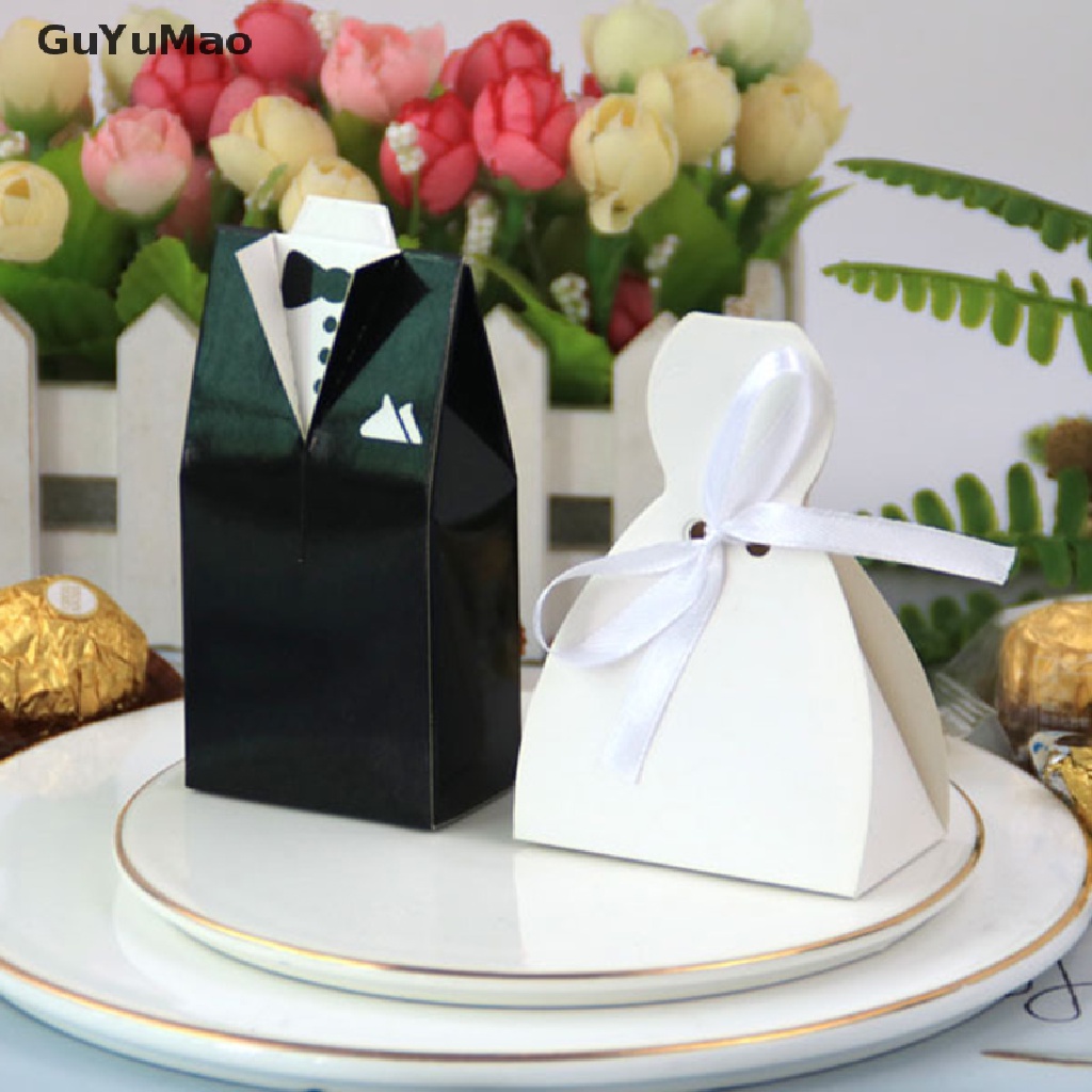 Set 20 Túi Đựng Kẹo Cưới Hình Đầm Cô Dâu Chú Rể DIY