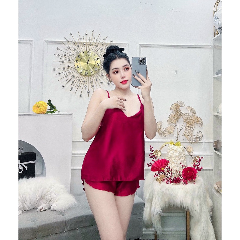 Sale Sập Sàn  ❌❌ Đồ bộ đùi satin 2 dây , đồ bộ mặc nhà chipchip90 M006