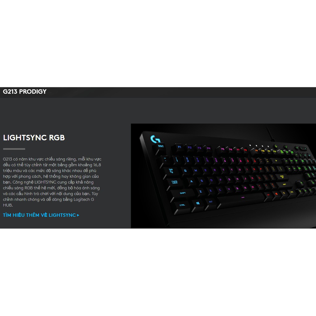 [Mã ELMS4 giảm 7% đơn 500K] Bàn Phím Gaming Logitech G213 PRODIGY RGB - Chính hãng Digiworld