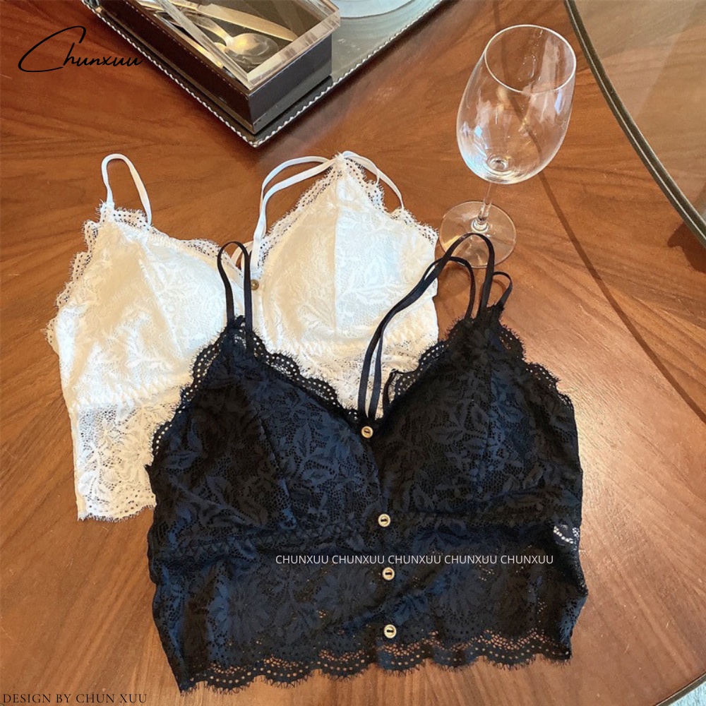 Áo bra ren 2 dây vải ren mềm phối cúc đệm ngực dày vừa sexy gợi cảm ChunXuu - BR20