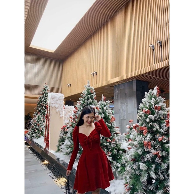 VÁY NHUNG RÚT DÂY NGỰC ĐỎ HOT | BigBuy360 - bigbuy360.vn