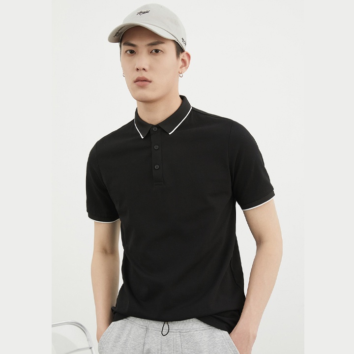 Áo thun POLO nam màu đen phối viền trắng vải cá sấu Cotton xuất xịn, chuẩn form trẻ trung, thanh lịch - Trady Fashion