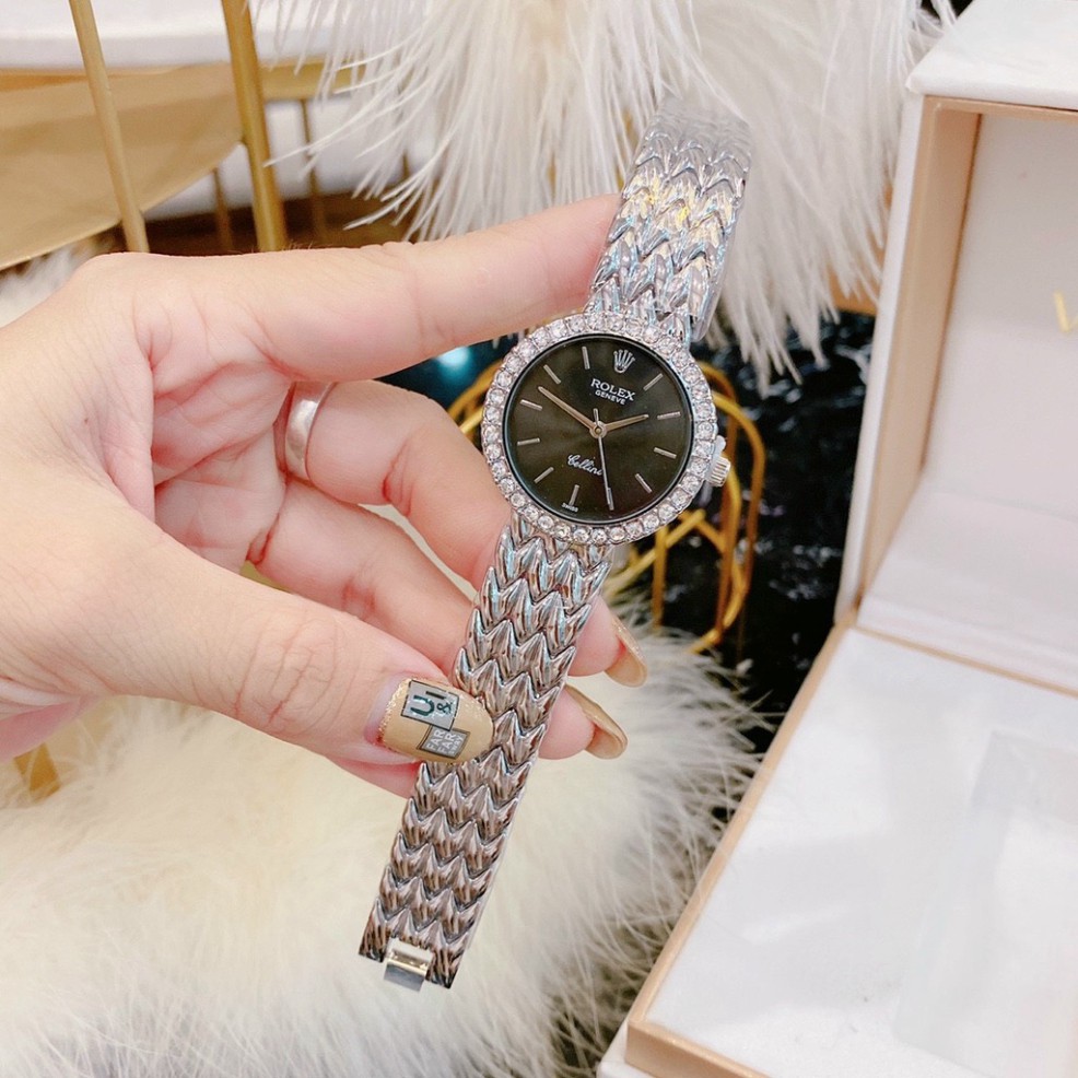 Đồng hồ thời trang nữ Rolex đeo tay dây thép không gỉ đính đá sang trọng dây kim loại mạ vàng chống nước chống xước