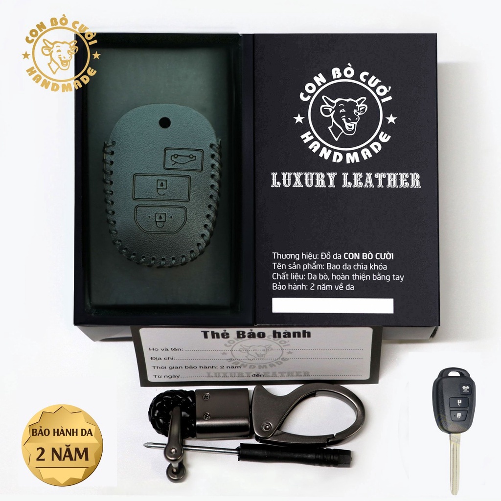 Bao Da Chìa Khóa xe TOYOTA Vios E&G 2014-2018, Vios E2019-2023 Da Bò Nhập Khẩu ITALIA, Khắc Tên + Số ĐT Chủ Xe