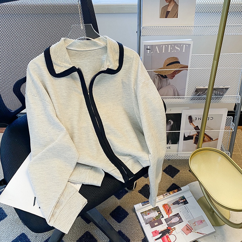 Áo khoác cardigan ZHELIHANGFEI tay dài dáng rộng phong cách preppy dễ phối đồ