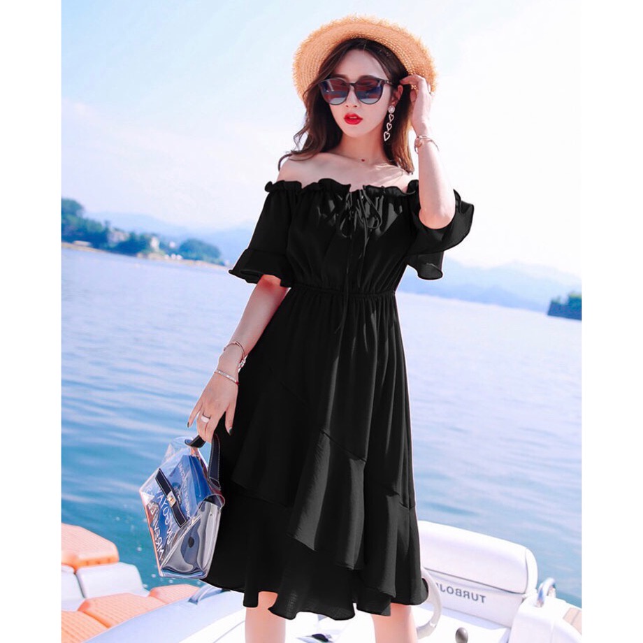 Váy nữ đẹp đầm nữ đẹp váy trễ vai đầm trễ vai dáng xòe V06 | BigBuy360 - bigbuy360.vn