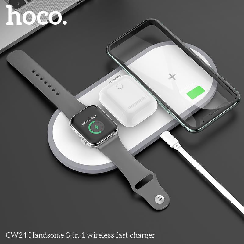 Đế Sạc Không Dây Hoco Cw24 3 in 1 - Chính Hãng Smartphone & Apple Watch & Airpod