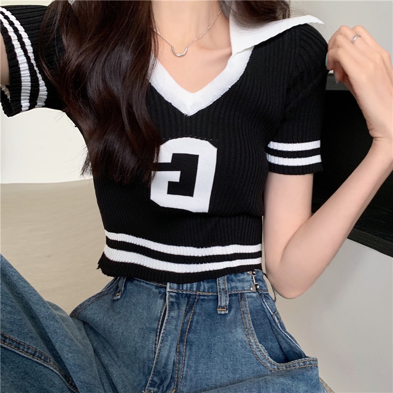 Porozi  Áo Thun Croptop Áo Crop Top Mỏng Tay Ngắn Cổ Chữ v Phong Cách Thời Trang Hàn Quốc Có 3 Màu Sắc Chọn Lựa