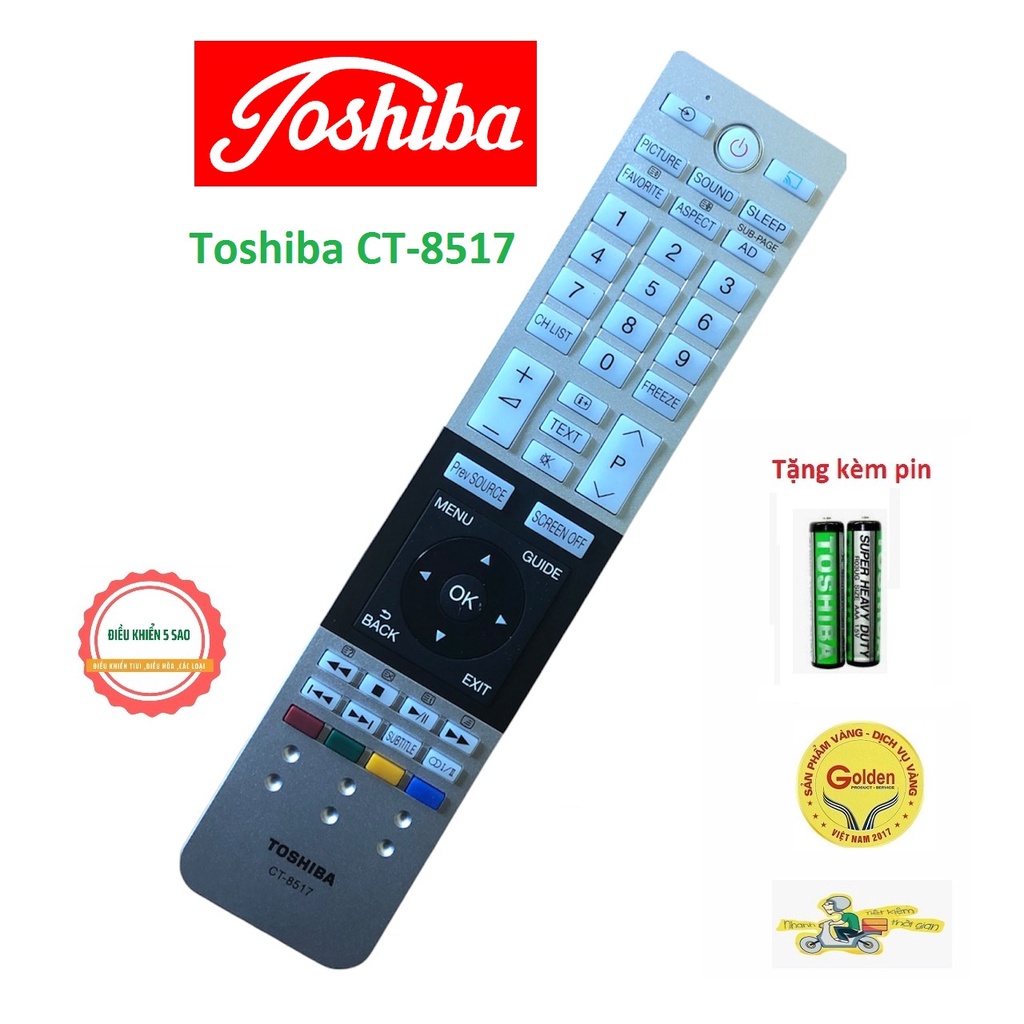 Điều khiển tivi Toshiba CT-8517 loại tốt zin theo máy - tặng kèm pin chính hãng - Remote TV toshiba CT-8517 DÒNG U7750