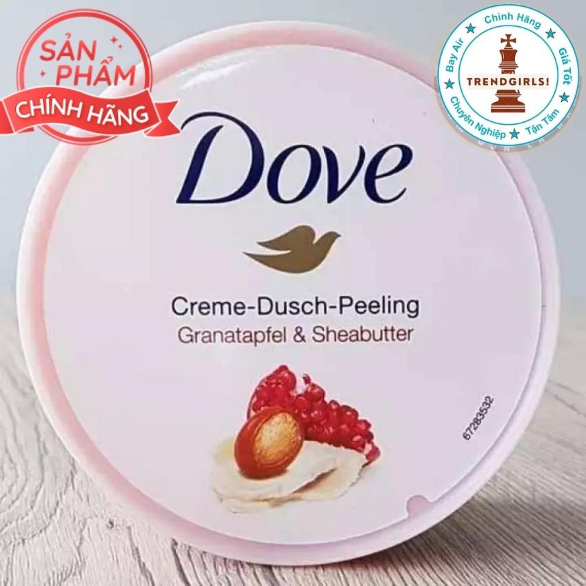 kem Tắm Tẩy tế bào chết body Dove Dusch Peeling 225ml của Đức với công thức kem siêu mịn và dưỡng ẩm sâu giúp da mịn