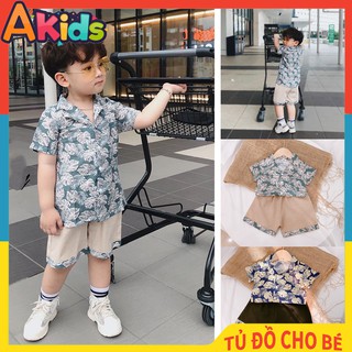 Set Áo Sơ Mi Cộc Tay Họa Tiết Hoa Lá Chất Đũi Size Đại Xuất Khẩu Cho Bé Trai Cho Bé Gái AKID SM04