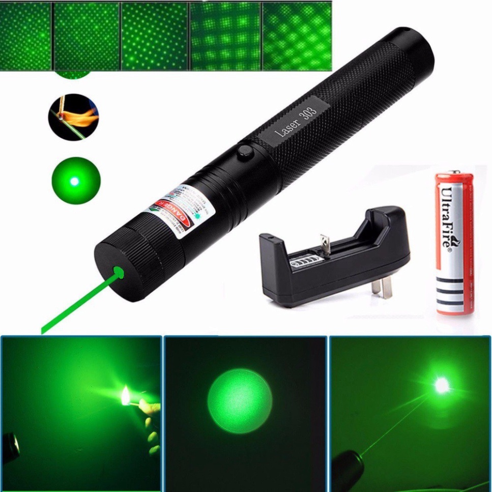Đèn laser ! bút laze lazer 303 tia xanh/đỏ cực sáng công suất lớn chiếu xa 3km Tặng kèm Pin sạc bao gồm bộ sạc