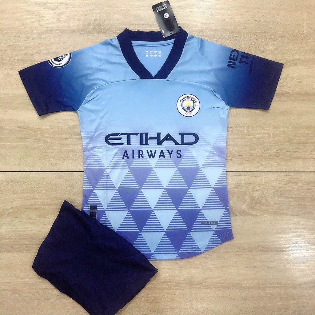 Bộ quần áo bóng đá trẻ em từ 13-45kg câu lạc bộ Manchester City các màu chính hãng