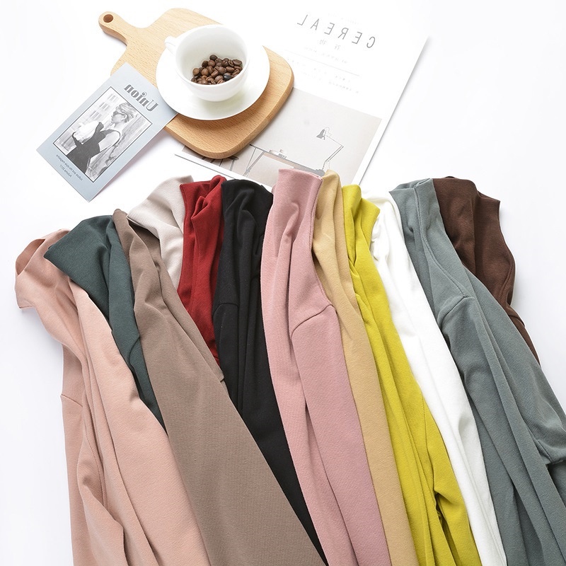 DUNEA Women's Korean Version Solid Color Long Sleeve T-shirt DUNEA