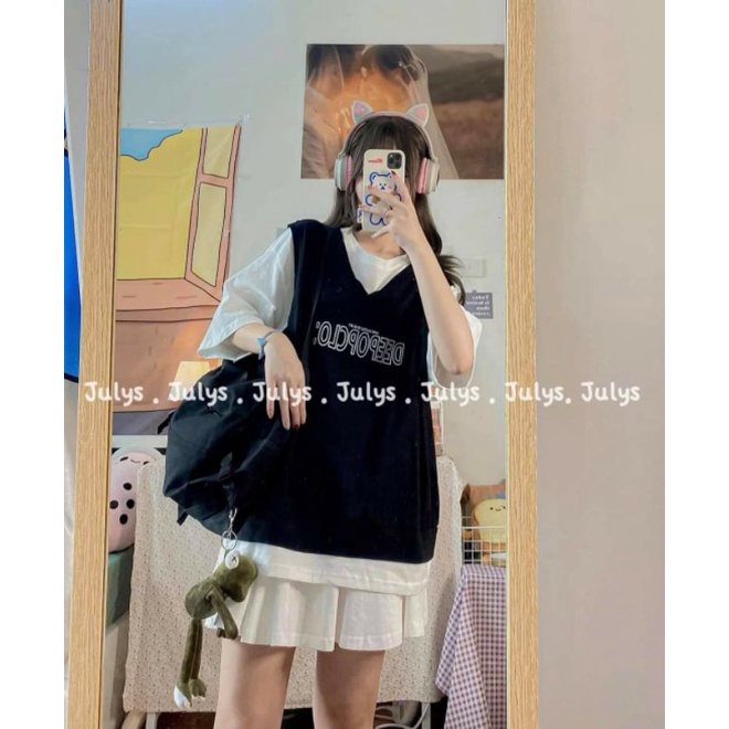 [Rẻ Vô Địch] Áo cotton tay lỡ Unisex ----- Áo PHỐI CỔ V IN CHỮ ��