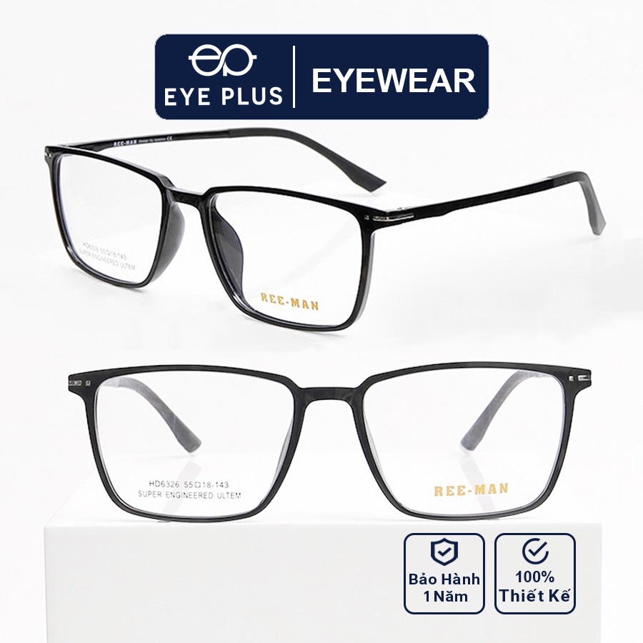Gọng kính cận nam nữ thời trang Eye Plus nhựa cao cấp mắt vuông lịch lãm Reeman 500-6326
