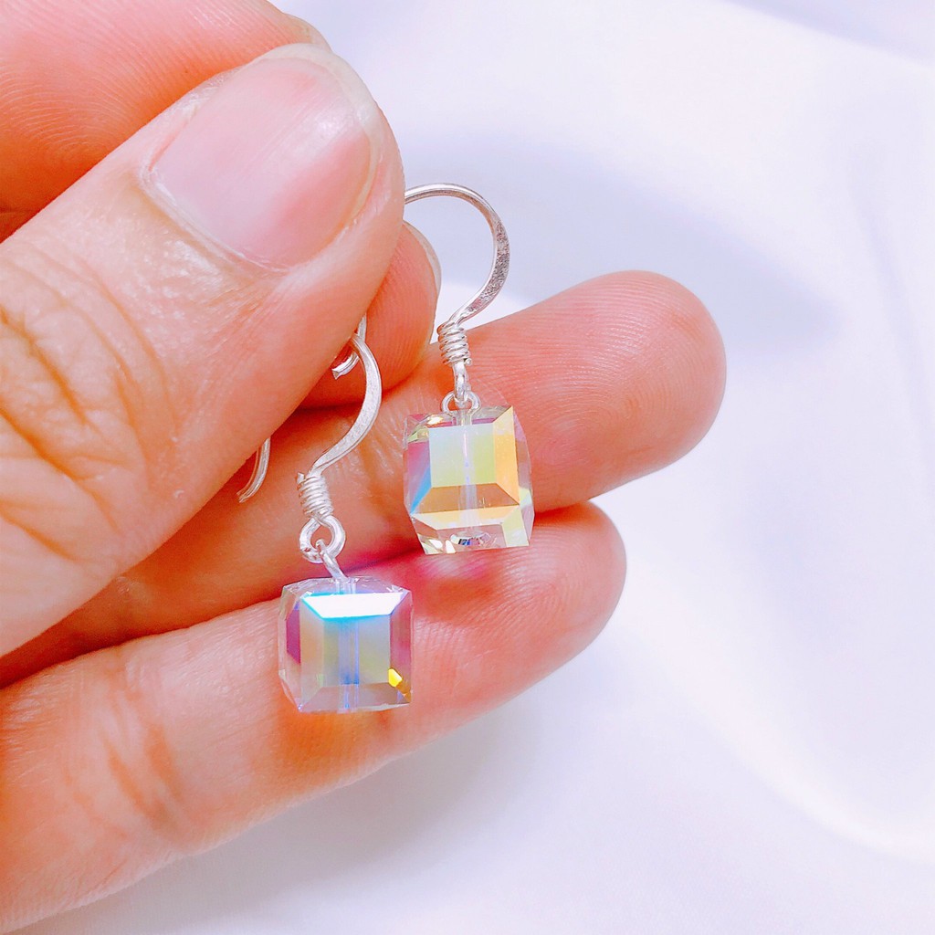 Bông tai bạc nữ gắn hạt lấp lánh nhiều màu xinh xắn / Khuyên tai bạc bibi silver