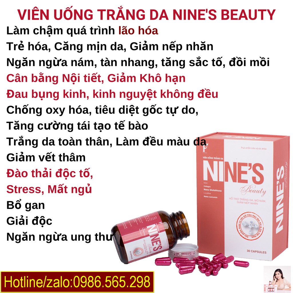 [Chính Hãng] Viên uống trắng da toàn thân Nine's Beauty Chống lão hóa Giảm Nếp Nhăn mờ nám tàn nhang Nines Dược Phan An | BigBuy360 - bigbuy360.vn