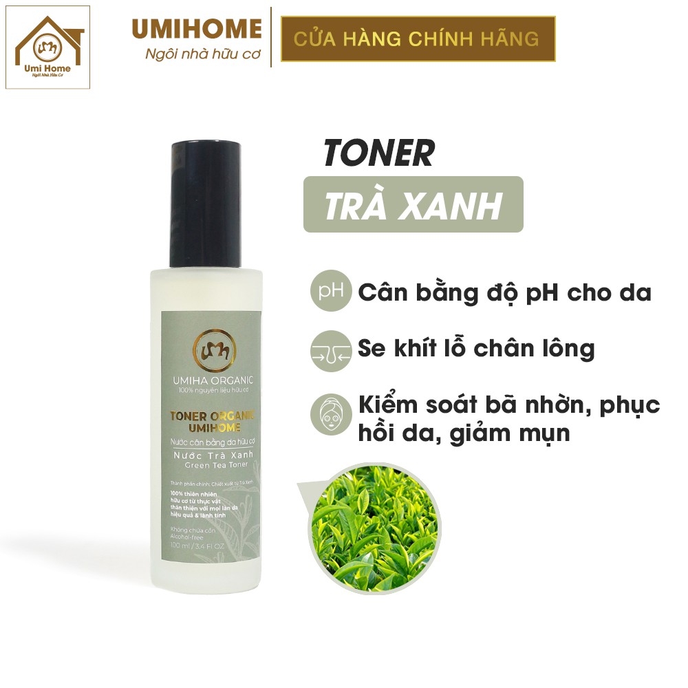 Toner Trà Xanh hữu cơ UMIHOME 50/100ml nước cân bằng, xịt khoáng cấp ẩm cho da hiệu quả