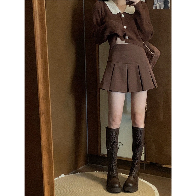 Set áo khoác cardigan và chân váy xếp ly phong cách Nhật Bản (Có bán lẻ)