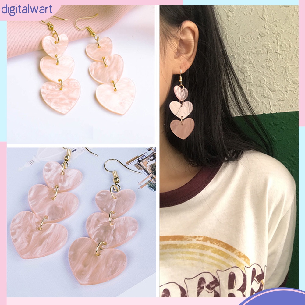 Khuyên móc tai lủng lẳng dài hình trái tim tình yêu ngọt ngào