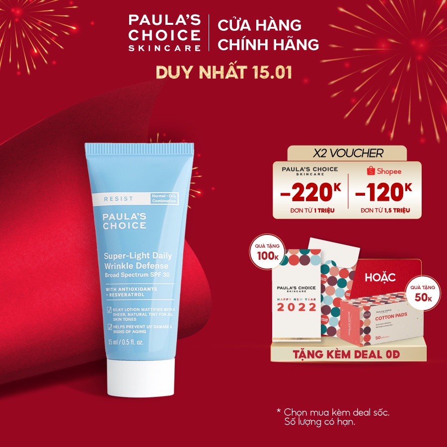 [Mã FMCGMALL -8% đơn 250K] Kem chống nắng đa năng Paula’s Choice Super-Light Daily Wrinkle Defence SPF30 15ml 7767