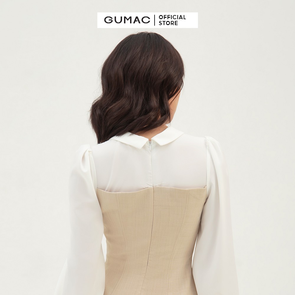 [Mã MABR07062 giảm 8% tối đa 50K đơn từ 249K] Đầm nữ ôm tay dài phối nút GUMAC màu be, đủ size, DB3108 | BigBuy360 - bigbuy360.vn