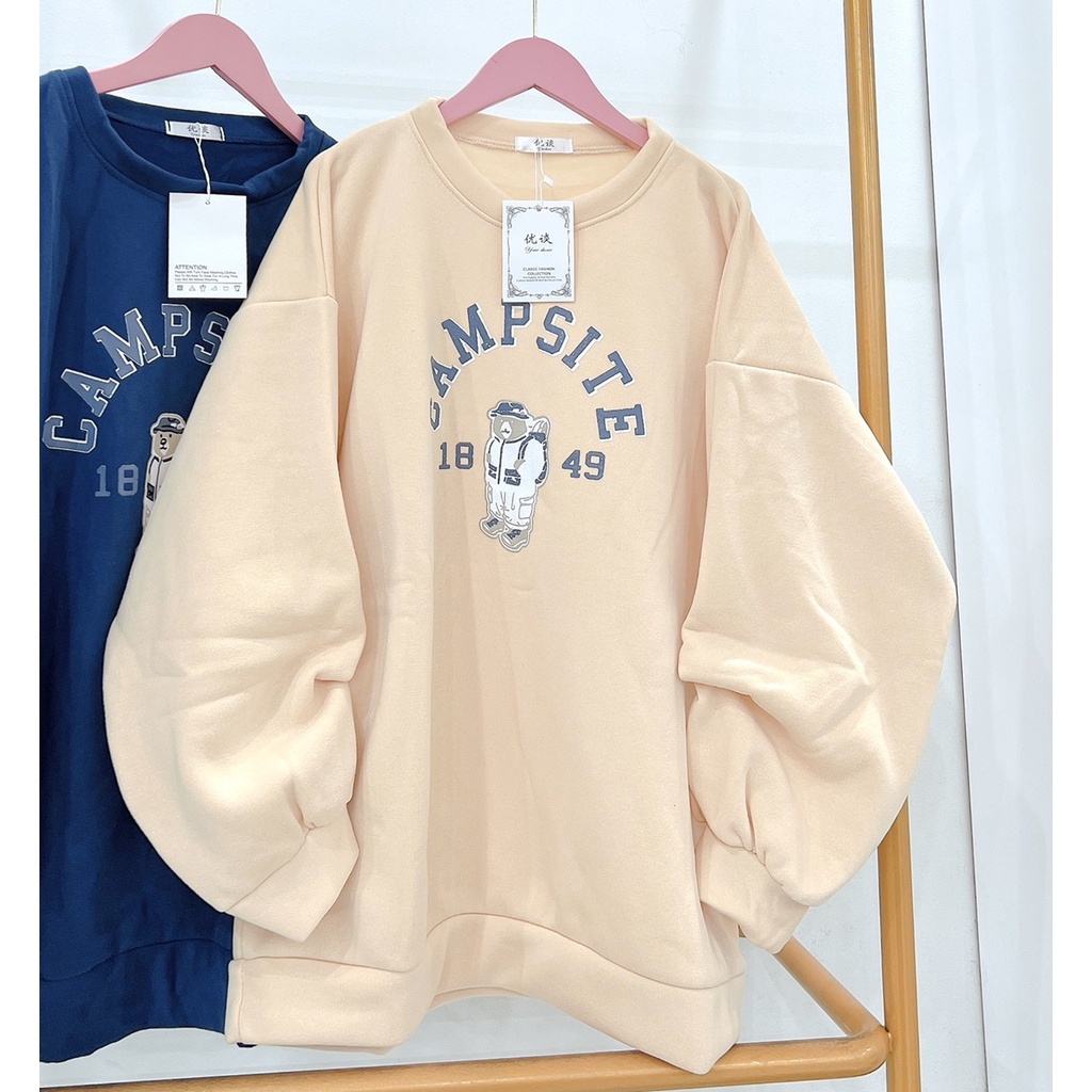 Áo Sweater Form Rộng Unisex Tay Bồng Nam Nữ, Áo Sweater Gấu Chất Nỉ Hàn Xuất Dư Dày, Màu Siêu Độc Lạ