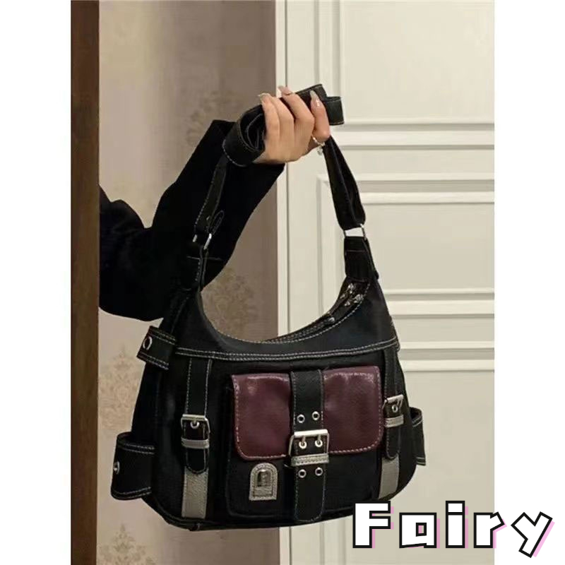 Túi Đeo Chéo Màu Đen Phong Cách vintage Đường Phố Cho Nữ