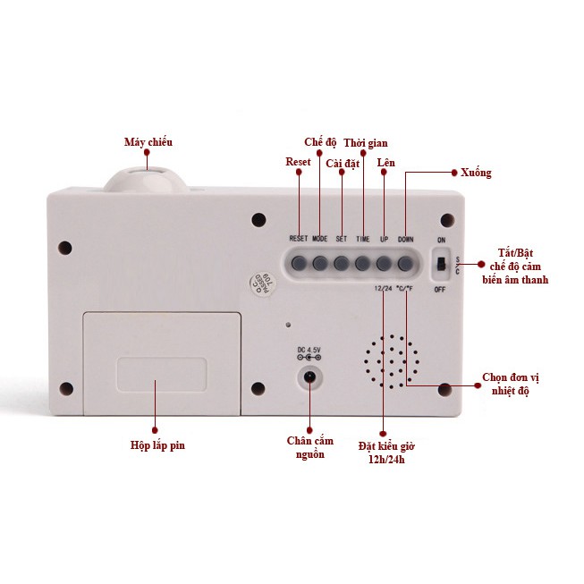 Đồng hồ báo thức chiếu giờ cảm biến âm thanh