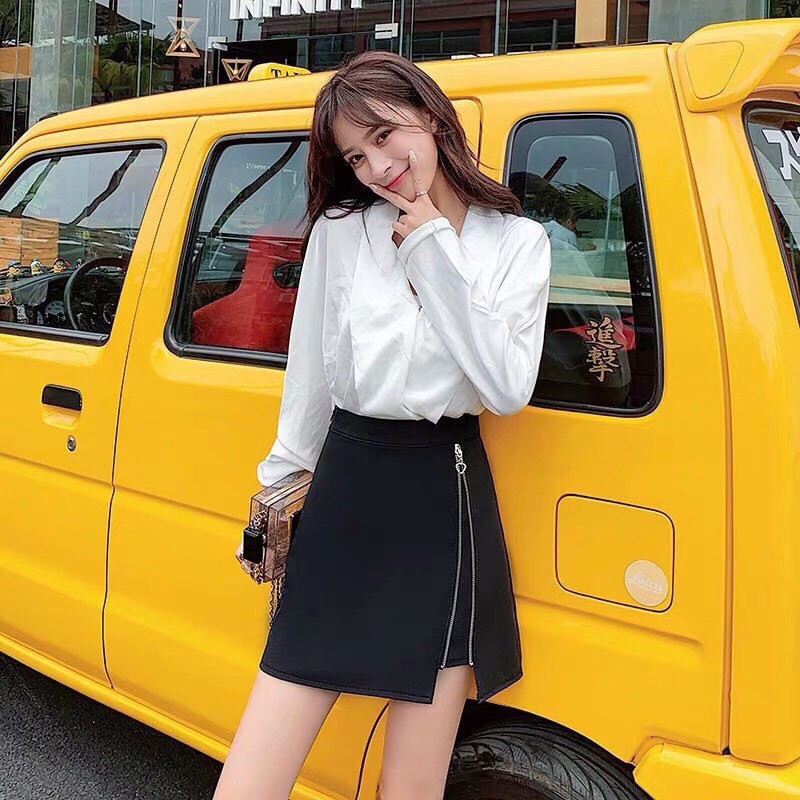 chân váy kaki mềm phối đường dây kéo 1 bên xinh xắn