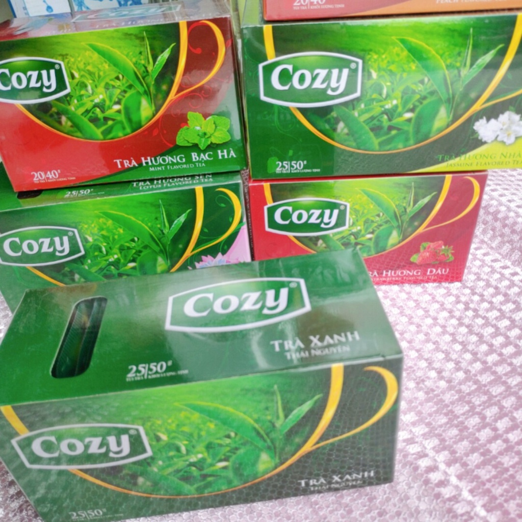 Trà Cozy Túi Lọc Hương Dâu - Đào - Bạc Hà - Hồng Trà - Nhài - Trà xanh- Sen(50g)