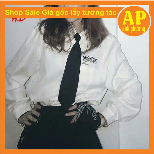 Áo sơmi dài tay kèm cavat ghost❤️gồm sơ mi trắng chất thô lụa có in chữ ở túi❤️kèm cavat cá tính❤️phong cách hàn quốc | BigBuy360 - bigbuy360.vn