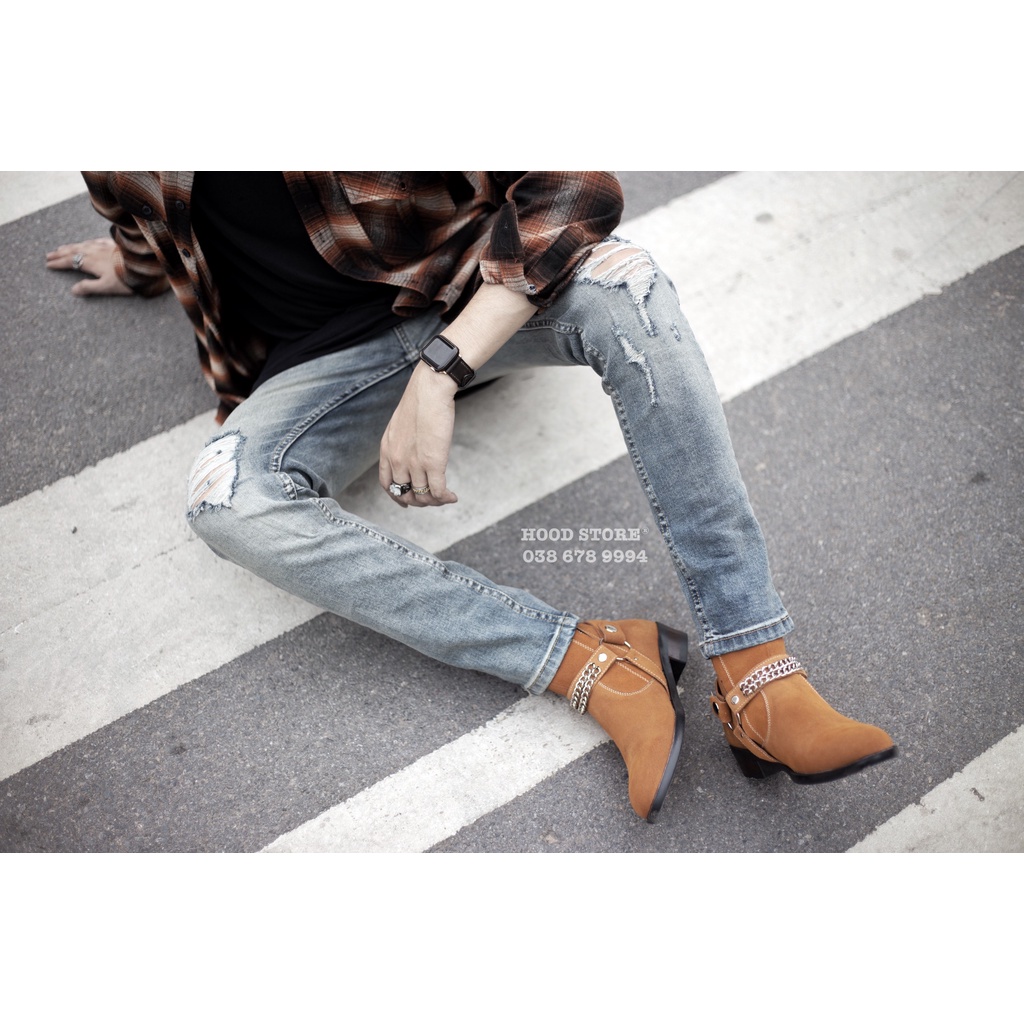 Giày Harness Boot da lộn NÂU - Đế cao su đuc nguyên khối - Bảo hành 12 tháng Hood HoodVN | BigBuy360 - bigbuy360.vn
