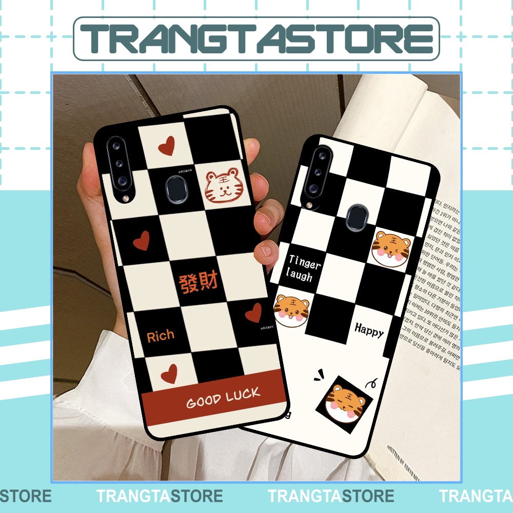 Ốp lưng Samsung A20s in hình sọc caro, họa tiết đen trắng dễ thương