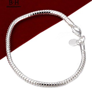 Silver Plated 3mm Snake Chain Bangle Lobster Clasp Bracelet