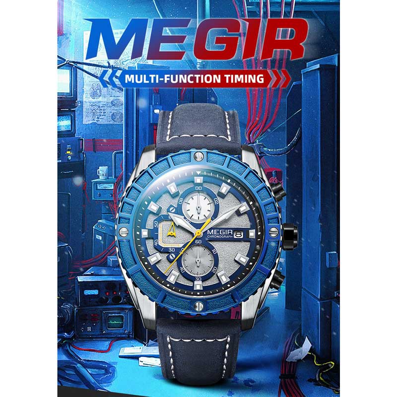 Đồng Hồ Đeo Tay Mặt Tròn Dây Da Chống Nước Dành Cho Nam MEGIR 2119