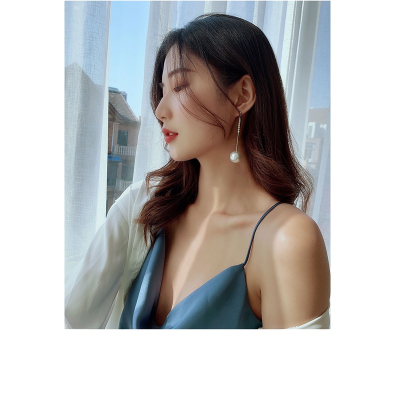 Khuyên tai mạ bạc 925 đính ngọc trai nhân tạo phong cách Hàn Quốc sang trọng