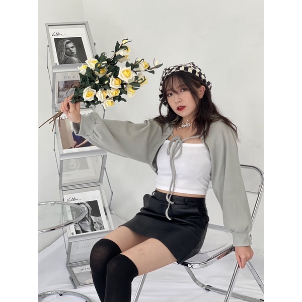 Set Áo Croptop Cardigan Choàng + Áo 2 dây Ulzzang (Ảnh Thật/Có Sẵn)