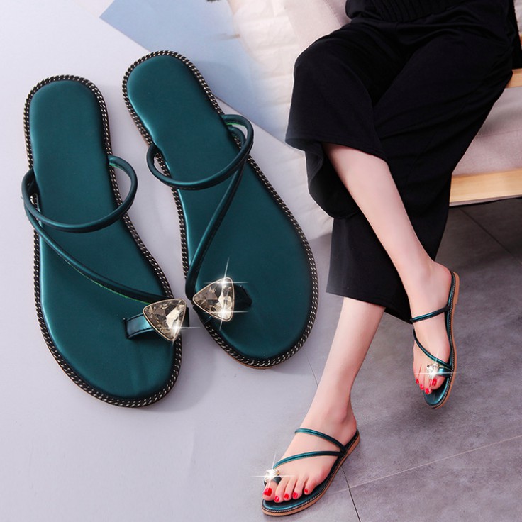 Sandal Nữ Đính Đá Kiểu Dáng Hàn Quốc (Đủ màu: Xanh, Đen, Trắng)