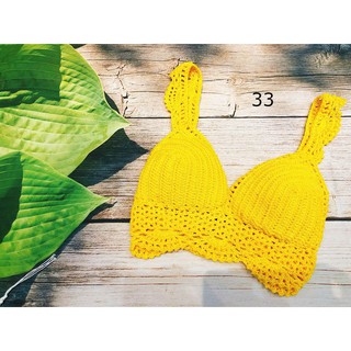 Áo bơi bikini len móc màu vàng nổi bật chụp ảnh đi chơi đẹp