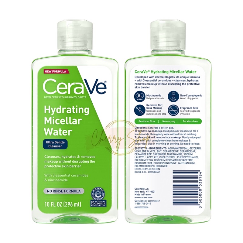 [Hàng USA] Nước tẩy trang dịu nhẹ CeraVe Hydrating Micellar Water (296ml)